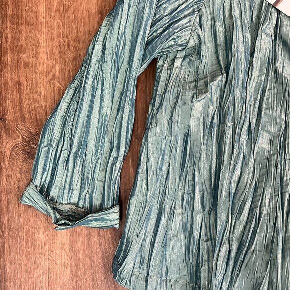 NEW Kathleen Sommers Shirt Jacket Crinkle Iridescent Artsy Green Teal Sz M - Picture 5 of 12